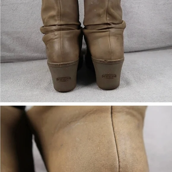 Keen Boots Akita Womens 8.5 Brown Leather Pull On Wedge Knee High Round Toe - Picture 4 of 7